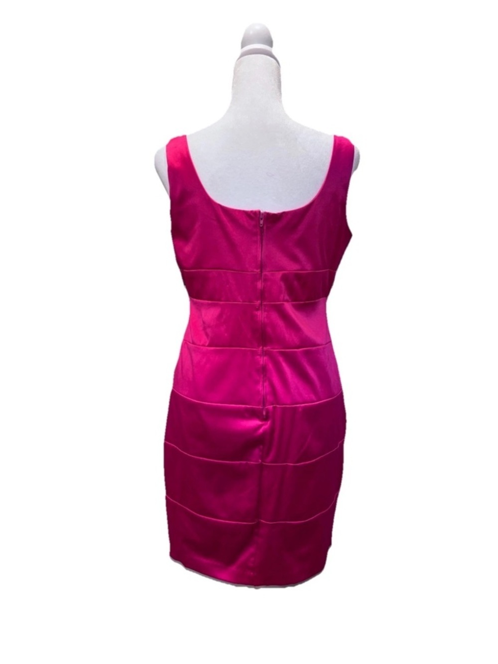 Bisou Bisou Hot Pink Satin Cocktail Dress Petite 8 Beaded Waist Bodycon - Picture 6 of 8